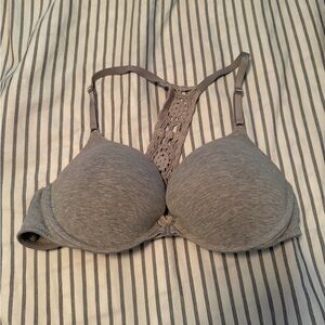 Gray Lace Racerback Bra